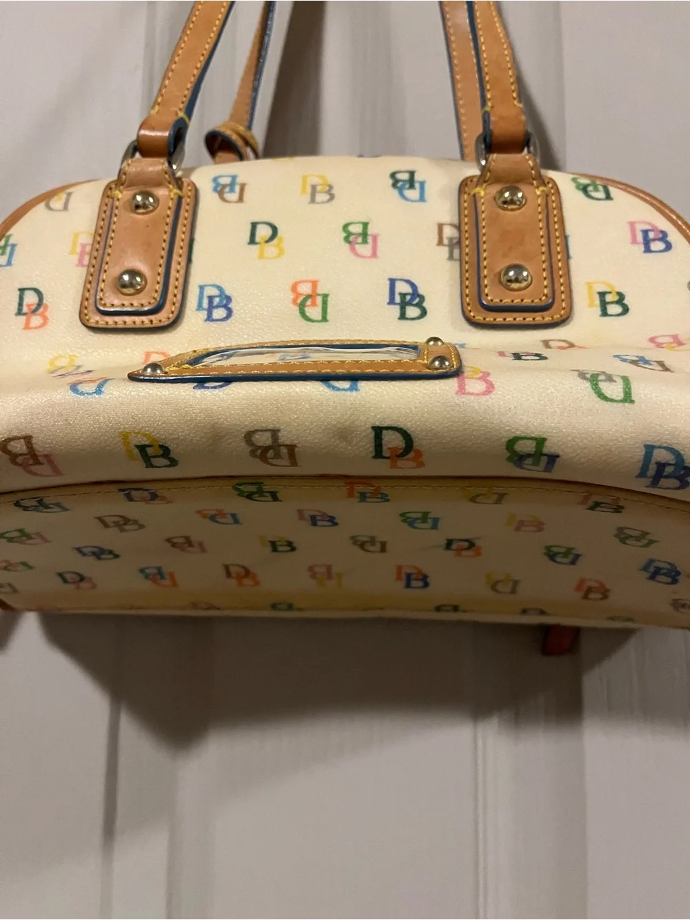 Multicolor Logo Print Women’s Satchel - Cream and Tan no UV - Picture 4 of 11